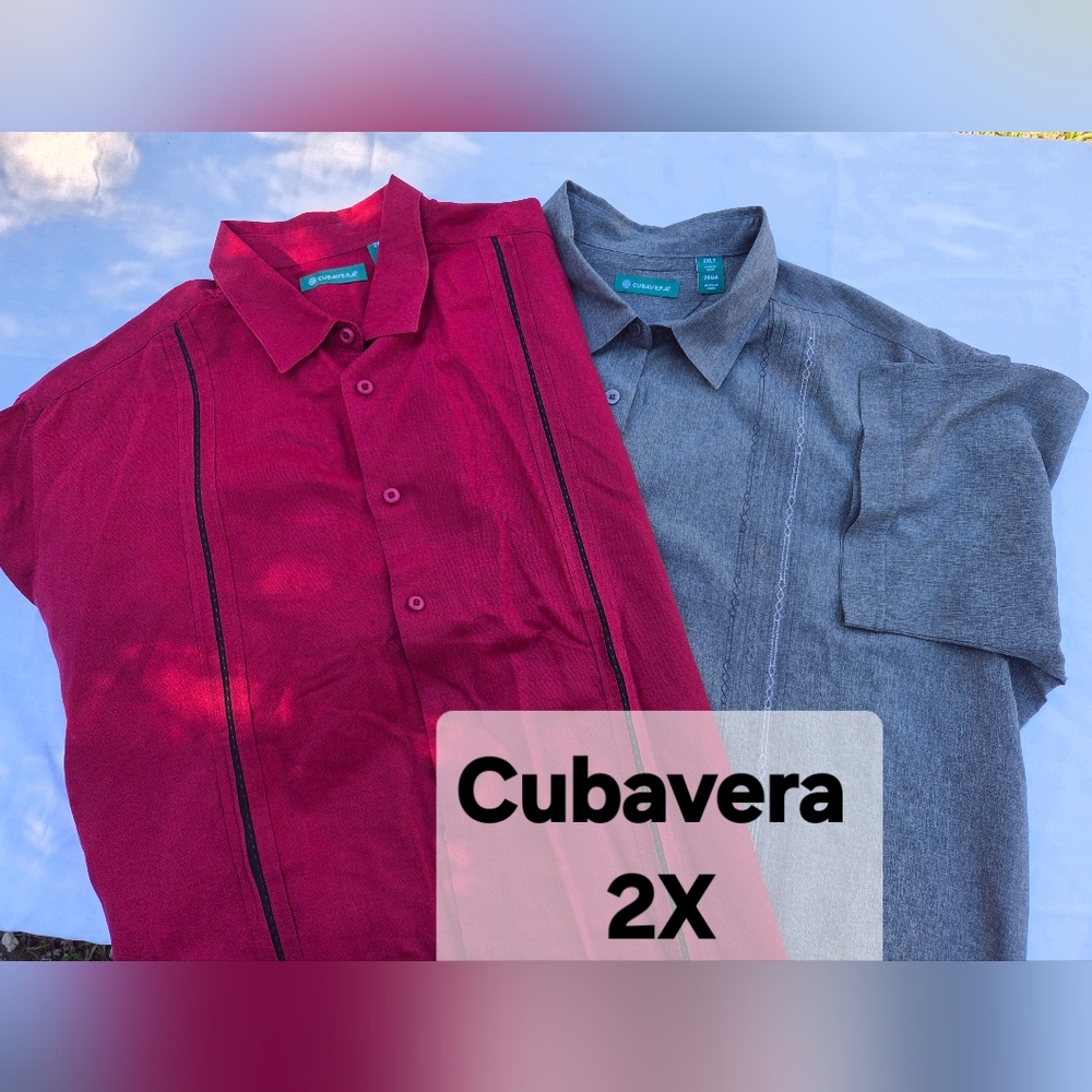Cubavera Men's Short Sleved Dual Shirt Pack in Red and Gray